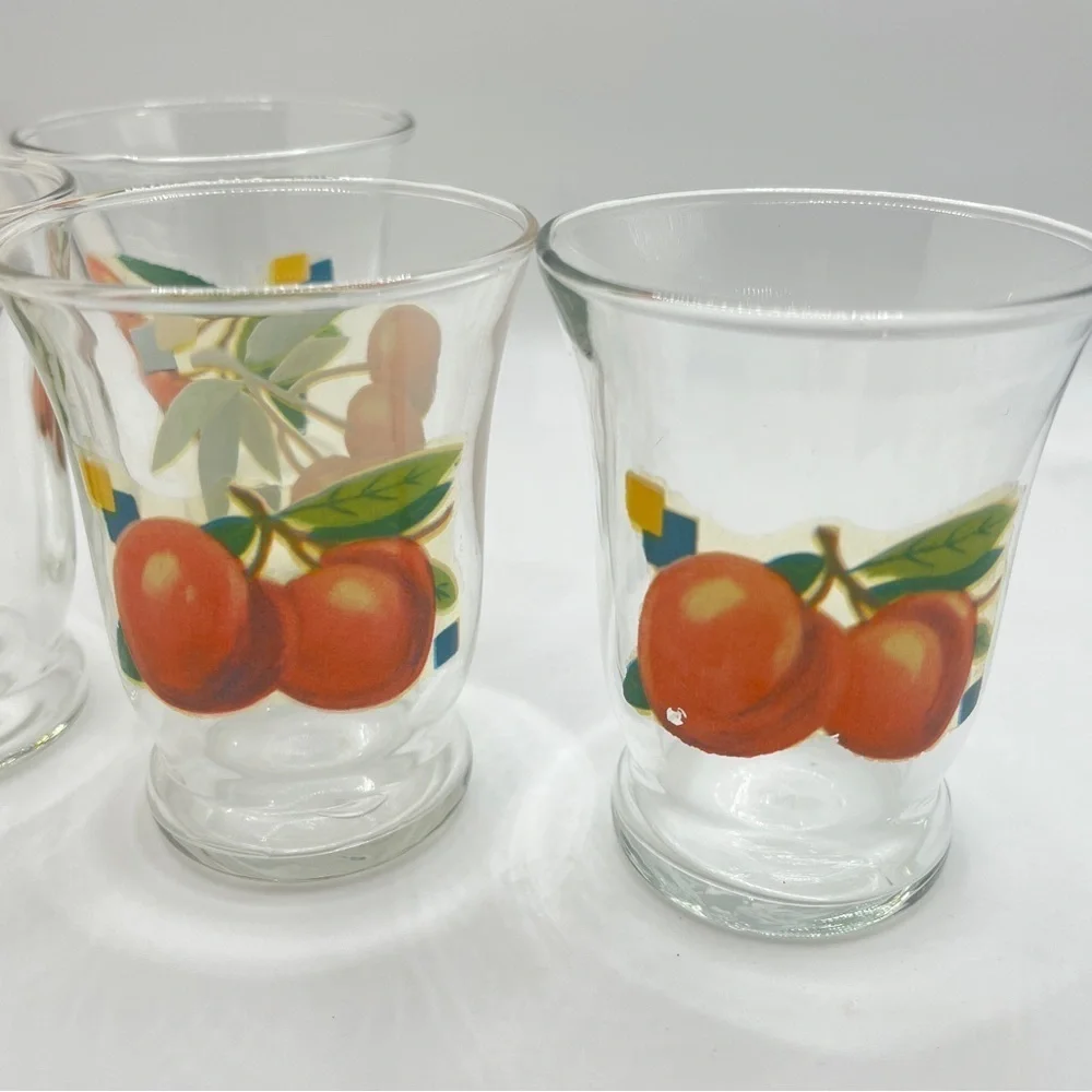 Vintage Mid-Century Cherry Fruit Pattern Cordial Shot Glasses- set of 4